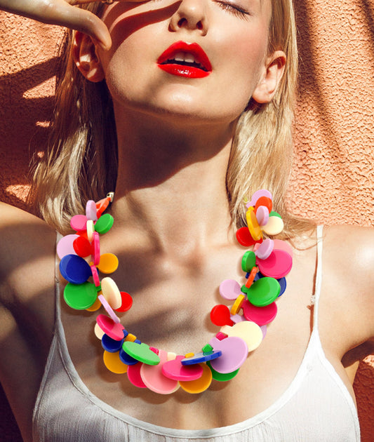 Bold Colorful Resin Disc Beaded Statement Necklace