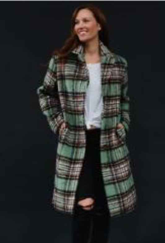 Green & Brown & Plaid Long Jacket