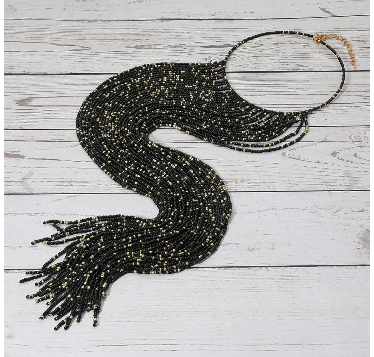 Oversized Seed Beaded Fringe Statement Choker _White Only