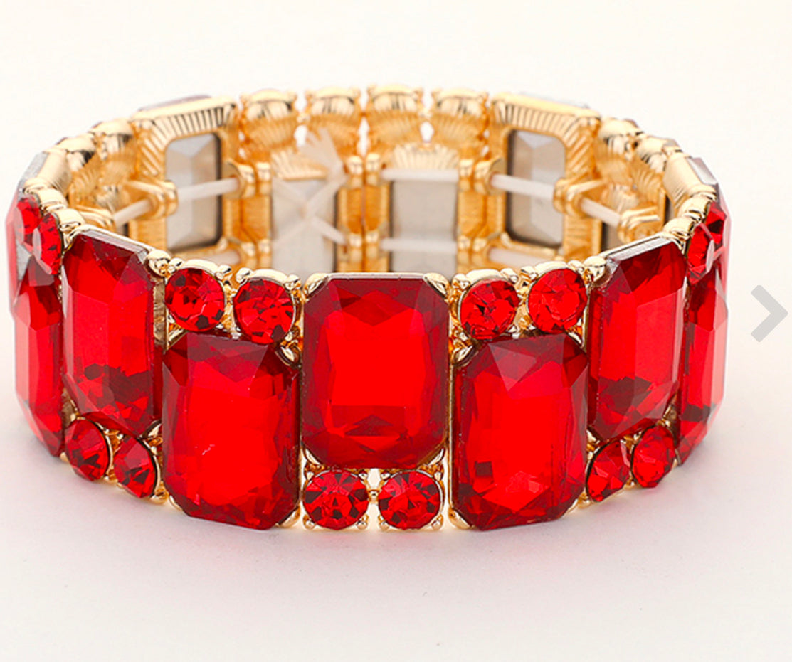 Square Round Glass Stone Cluster Stretch Bracelet