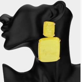 Bold Marbled Resin Rectangle Statement Earrings