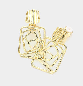 Gold Metal Cutout Abstract Dangle Clip On Earrings