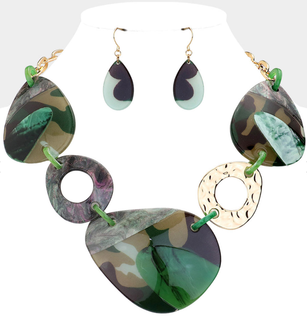 Camo Abstract Statement Necklace Set