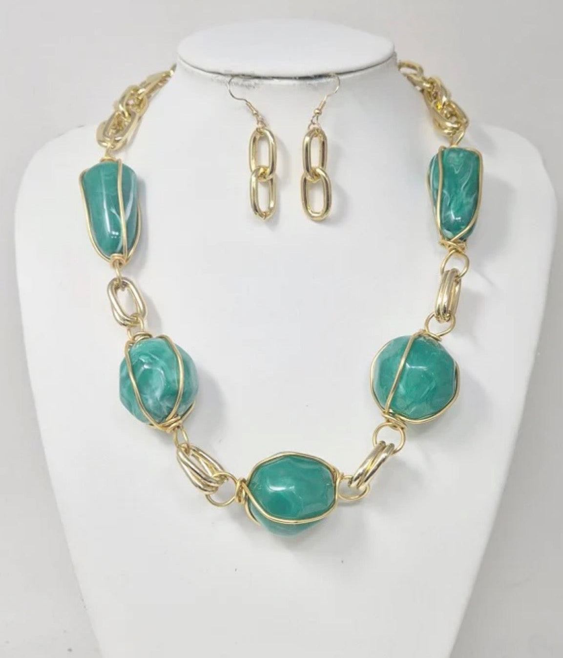 Rock Star Stone Necklace Set_Green