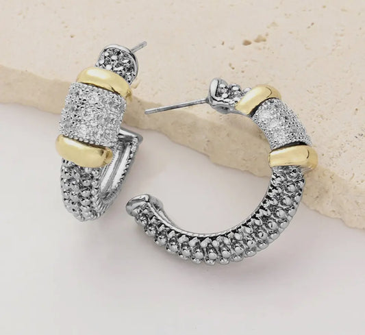 STONE PAVE HOOP EARRING