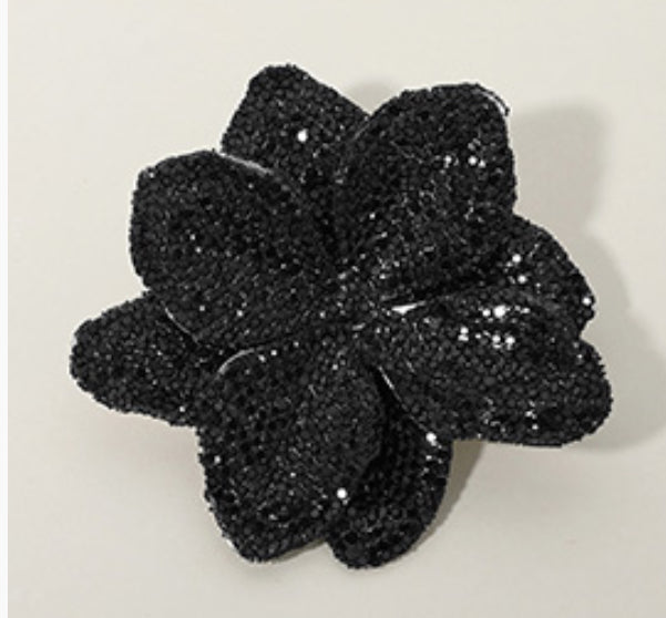 Stone Paved Flower Pin Brooch Alligator Snap Hair Clip