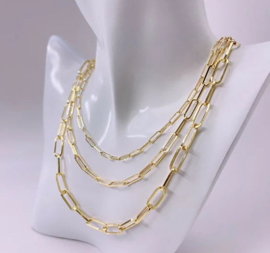 14k Yellow Gold Hollow Fancy Paper Clip Necklace 3MM
