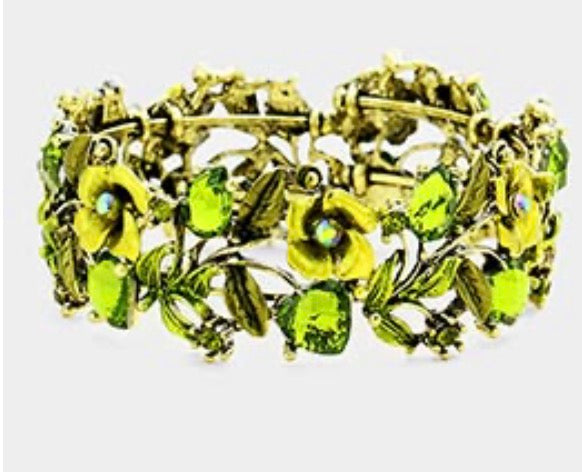 Glass Crystal Metal Flower Leaf  Bracelet