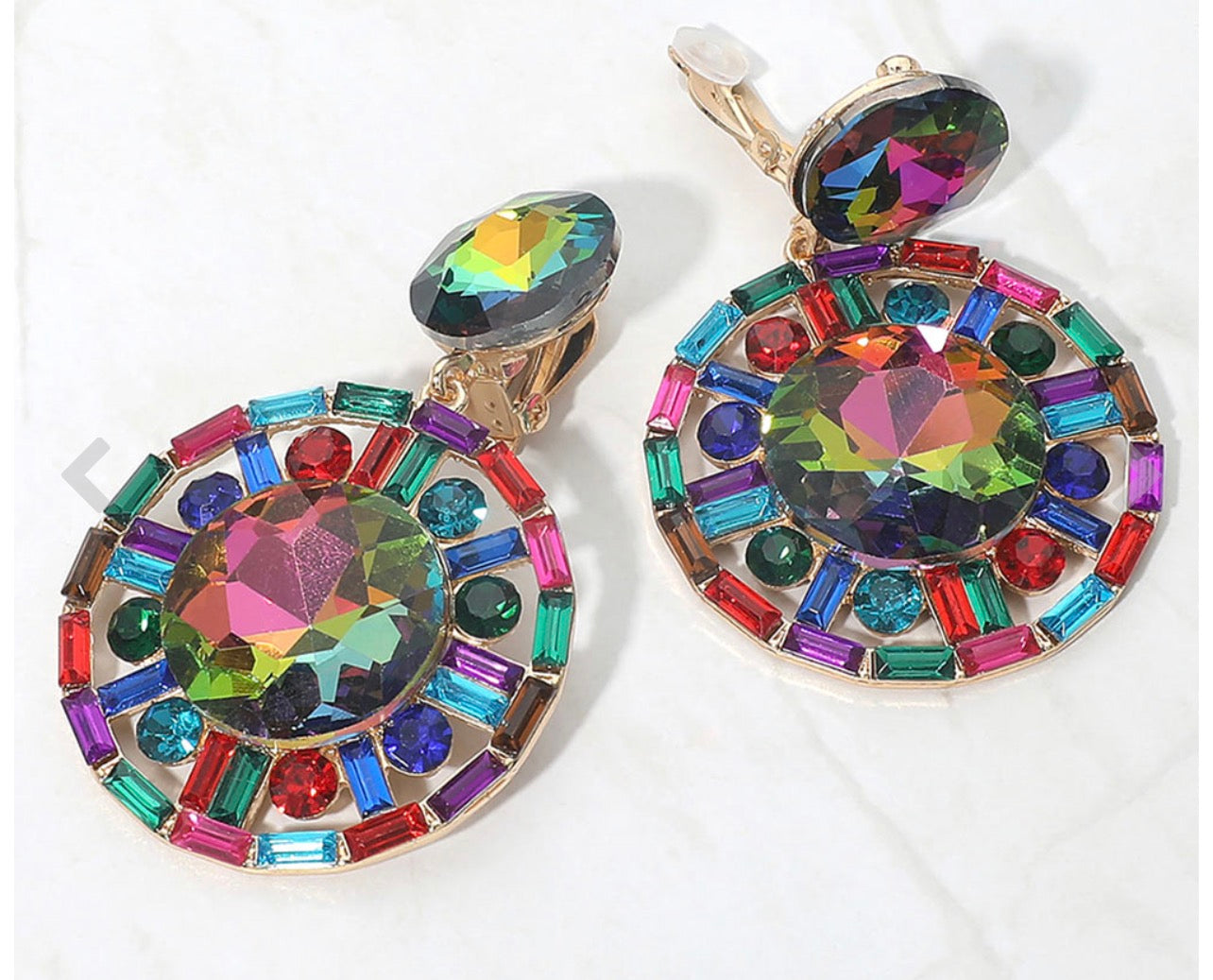 Round Bold Faceted Statement Clip On Earrings