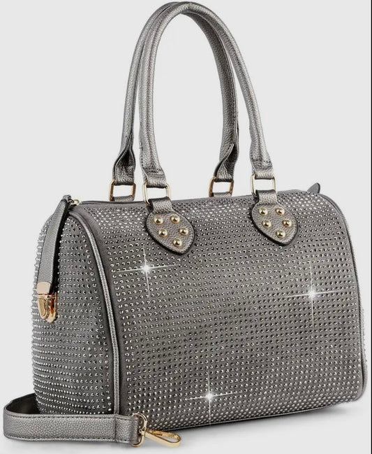 Sophisticated Rhinestone Satchel Bag_Pewter