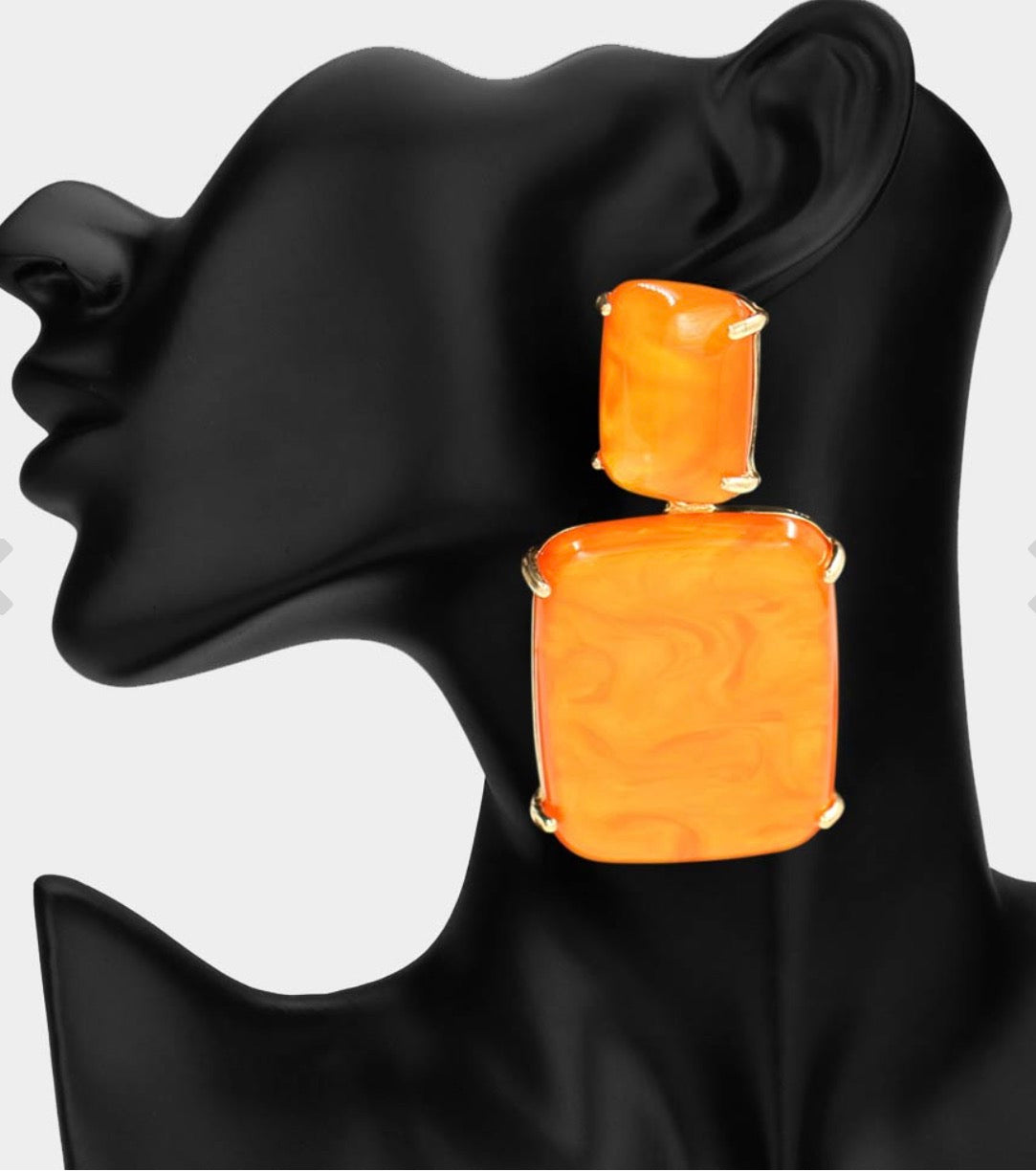 Bold Marbled Resin Rectangle Statement Earrings