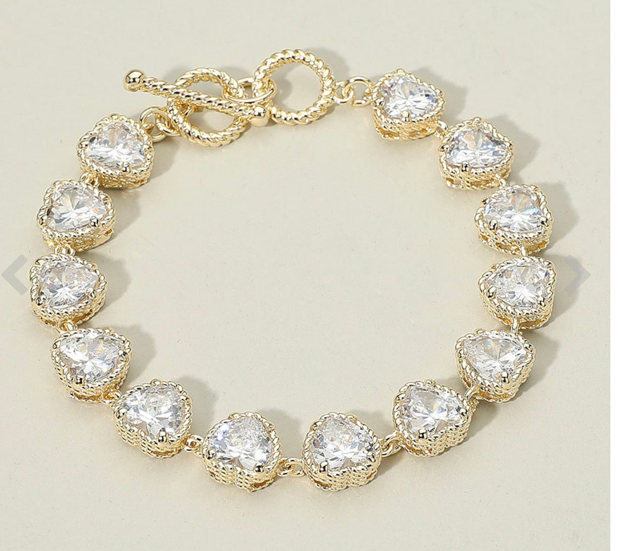 14K Gold Plated Heart Stone Toggle Bracelet
