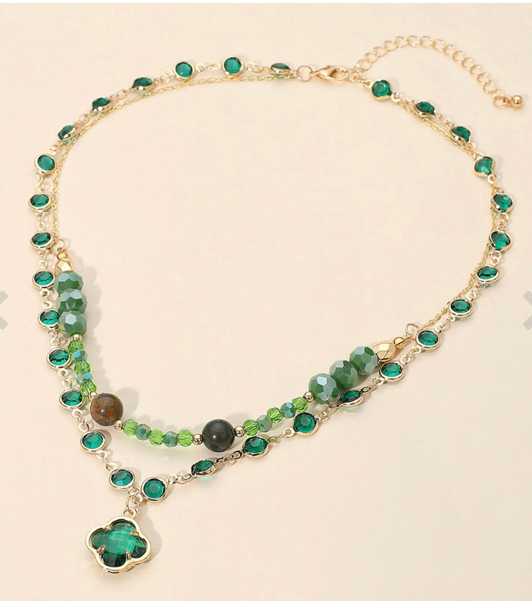 Quatrefoil Pendant Accent Dual Layer Beaded Necklace