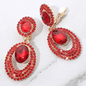 Oval Halo Drop Clip On Earrings