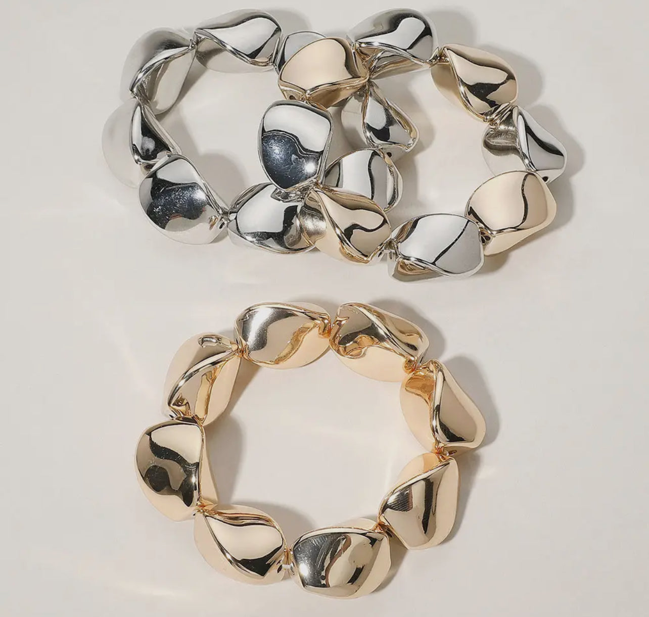 Metal Pebble Stretch Bracelet _Two Tone