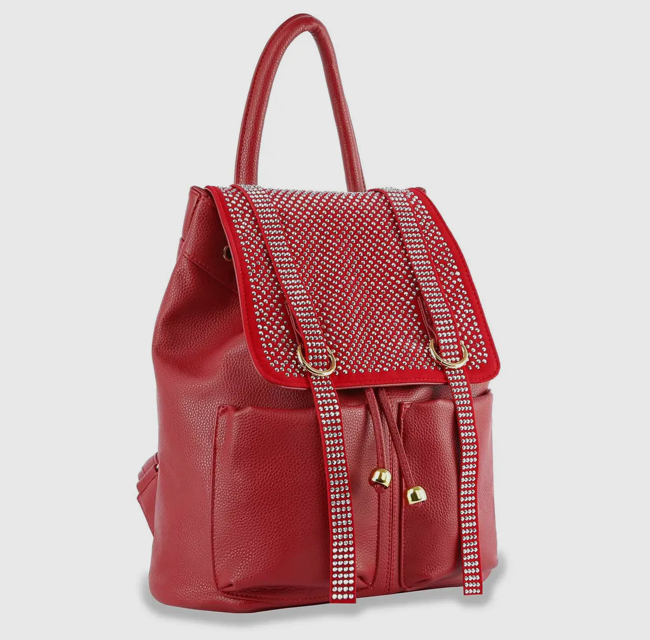 Red Vegan Leather Rhinestone Backpack