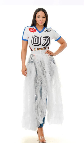 Sheer Front Slit Tulle Skirt