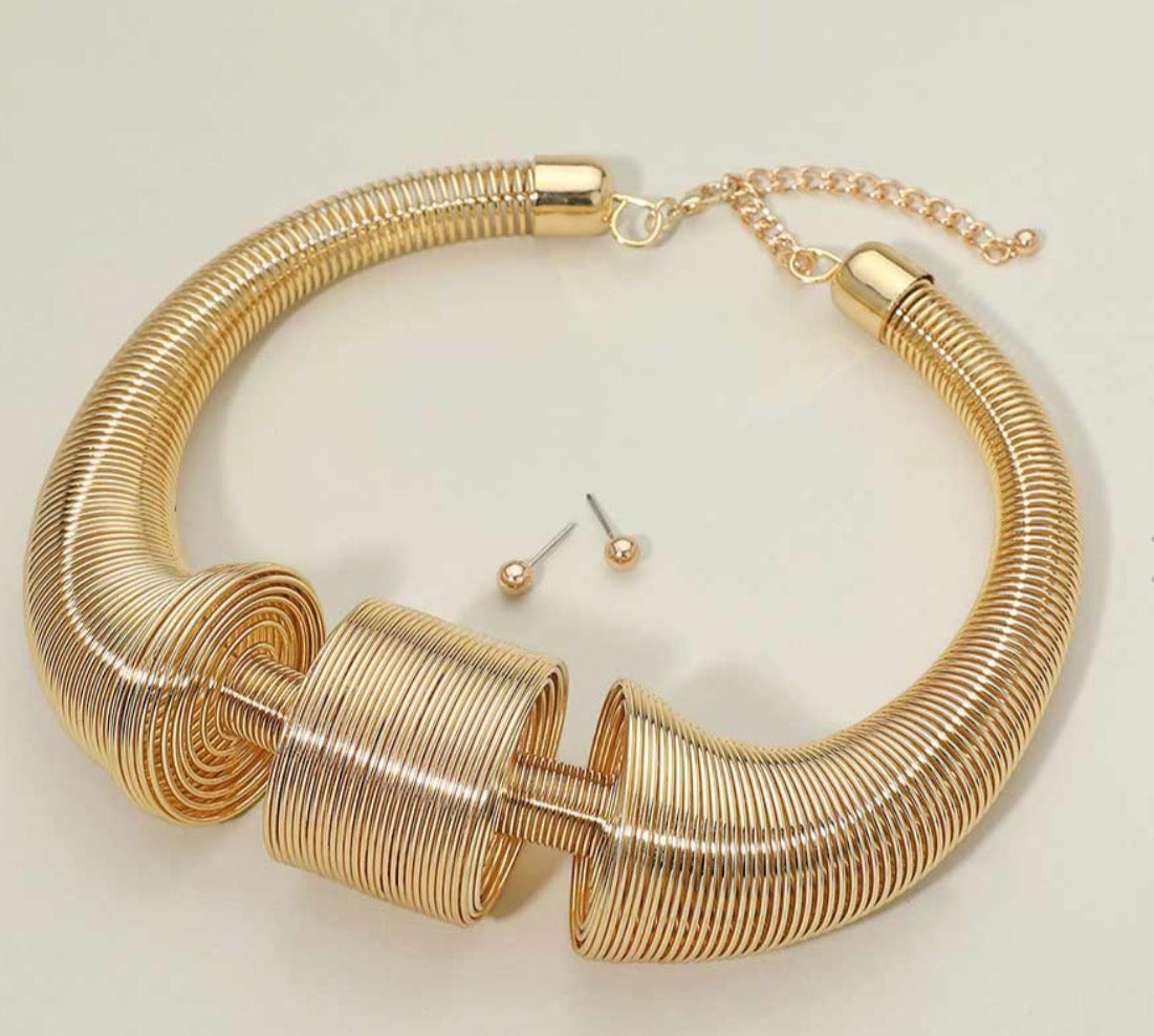 Sculptural Metal Coin Collar Statement Necklace
