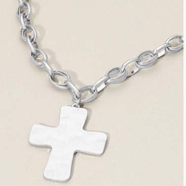 Brushed Metal Cross Necklace
