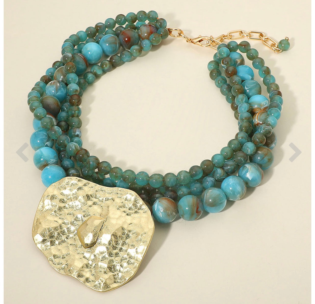 Bold Hammered Metal Plate Multi Resin Ball Beaded Statement Necklace