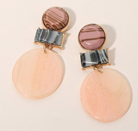 Geometric Resin Round Drop Statement Earrings_Pink