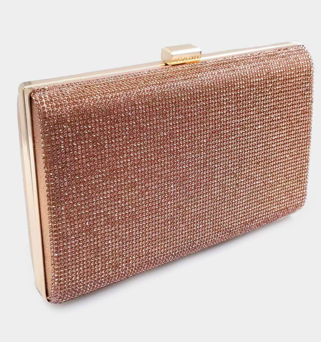 Rose Gold Bling Rectangle Clutch / Crossbody Bag