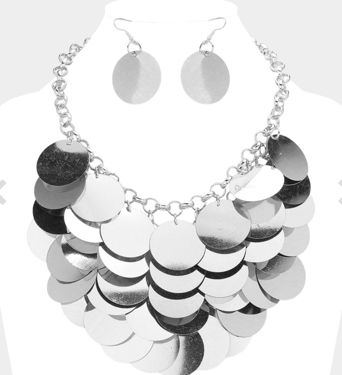 Sequin Disc Embellished Statement Necklace