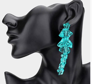 Bold Resin Pebble Beaded Drop Statement Earrings
