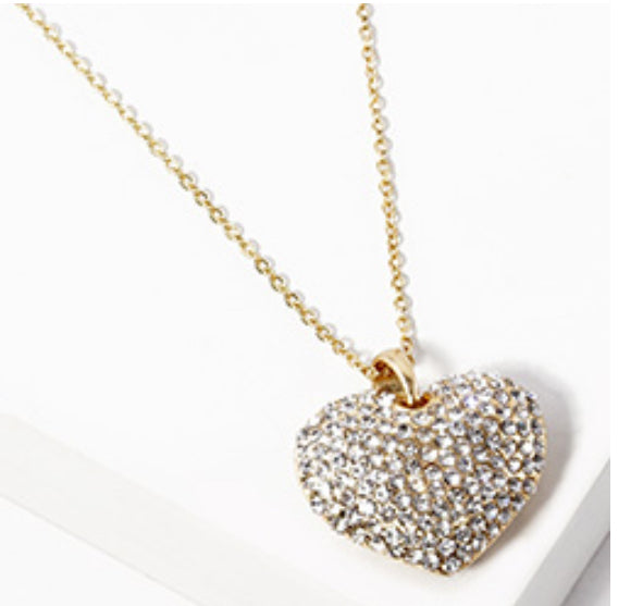 Crystal Rhinestone Pave Heart Pendant Necklace