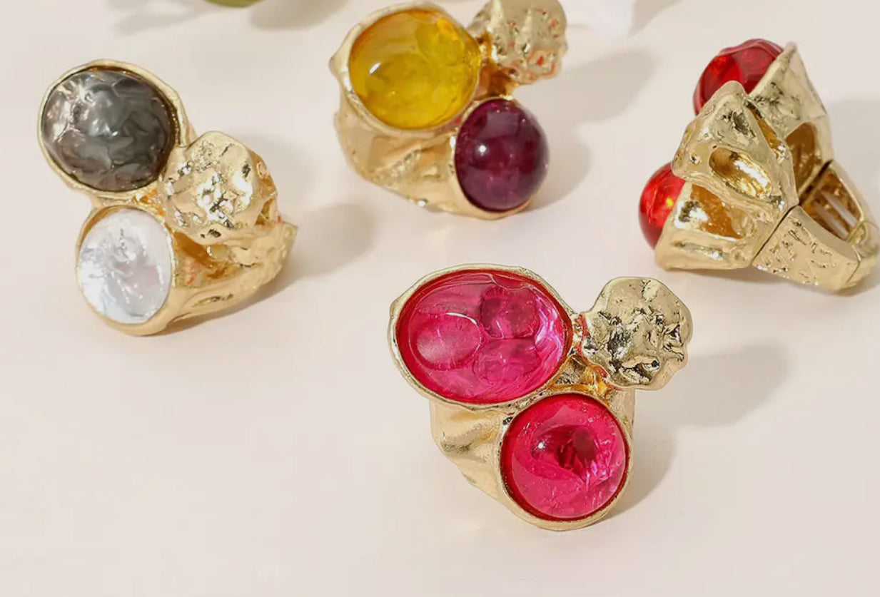 Abstract Chunky Stone Textured Gold Ring