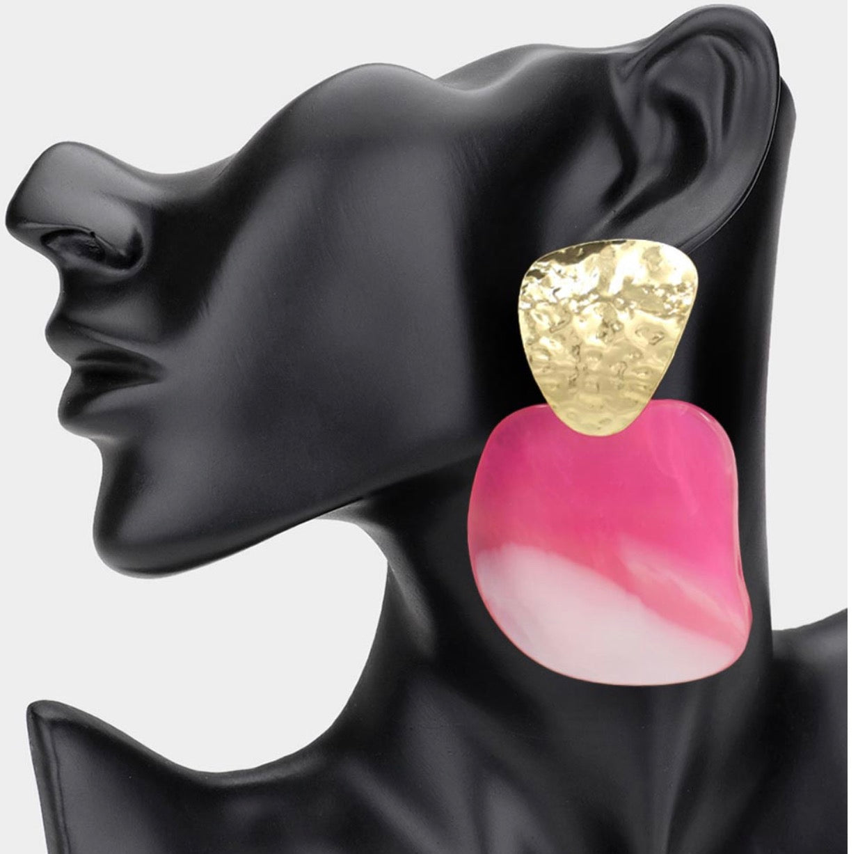 Bold Textured Metal Resin Panel Statement Earrings_Pink