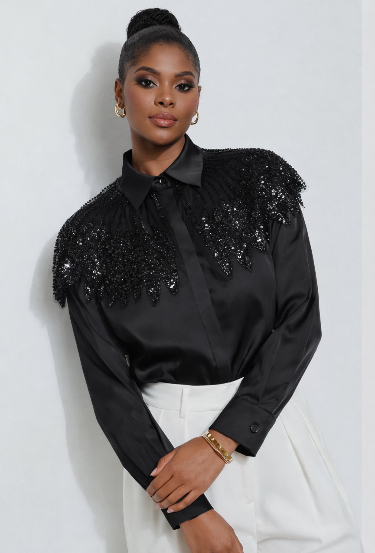 Beads of Black Feather Sequins Top