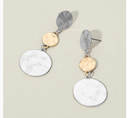 Mini Triple Hammered Metal Disc Drop Earrings