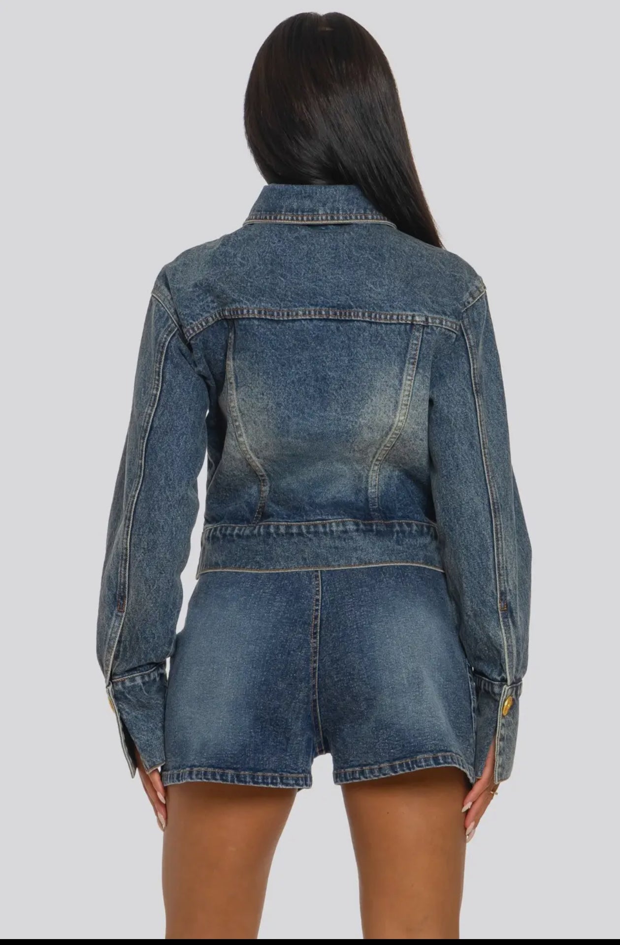 SCULPTED DENIM CORSET JACKET & SHORT SET