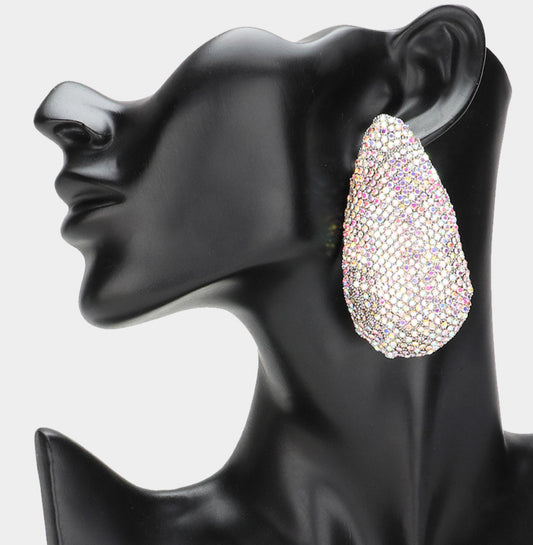 AB Silver Oversized Bling Teardrop Earrings