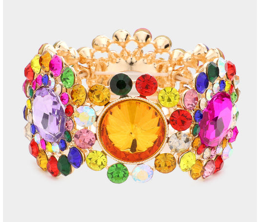 Round Stone Accented Stretch Bracelet_Multi Color