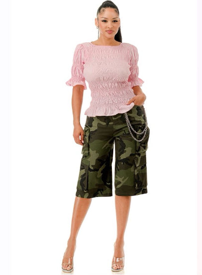 Camo Cargo Shorts with Chain