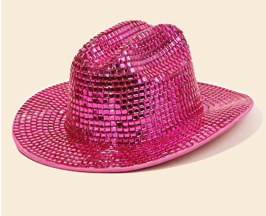 Fuschia Rhinestone Bead Studded Fedora Hat