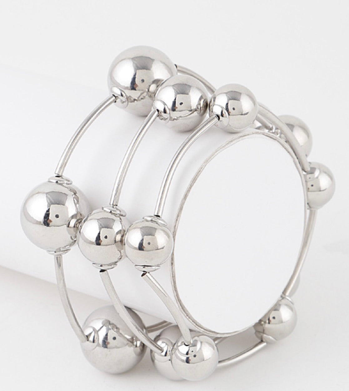 Metal Ball and Bar Beaded Stretch Multi Layered Bracelets_Gold or Silver