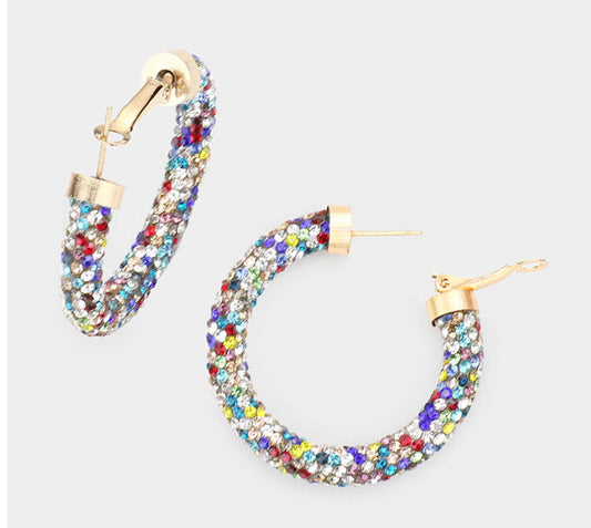 Rhinestone Pave Hoop Earrings