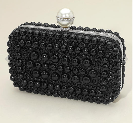 Black Pearl Embellished Box Clutch
