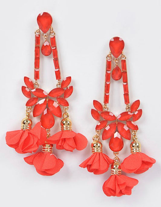 Red Rhinestone Party Drop Earrings