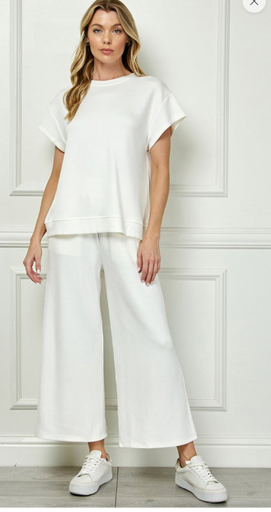 Casual 2pc Pant Set_White or Coral