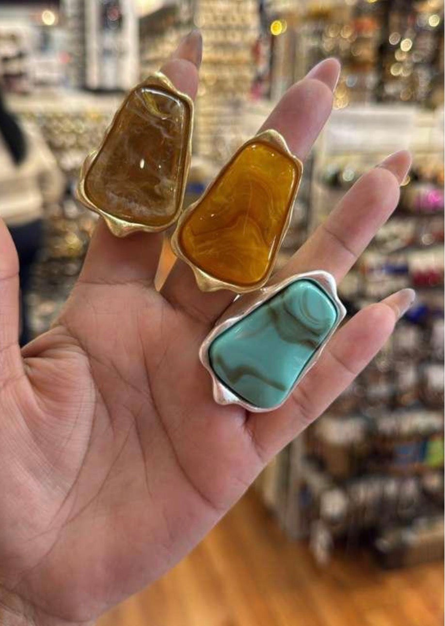 Abstract Chunky Stone Textured Gold Ring