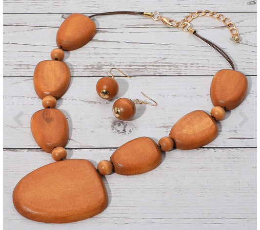Geometric Wooden Beaded Statement Necklace