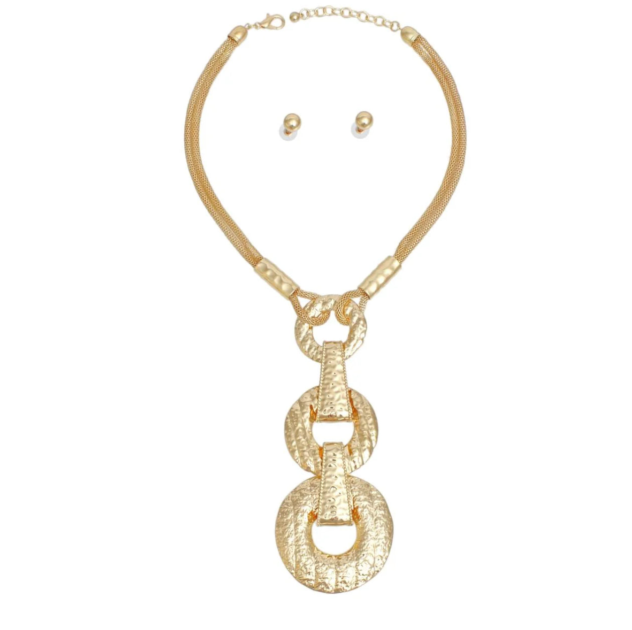 Gold Metal Ring Pendant Long Necklace
