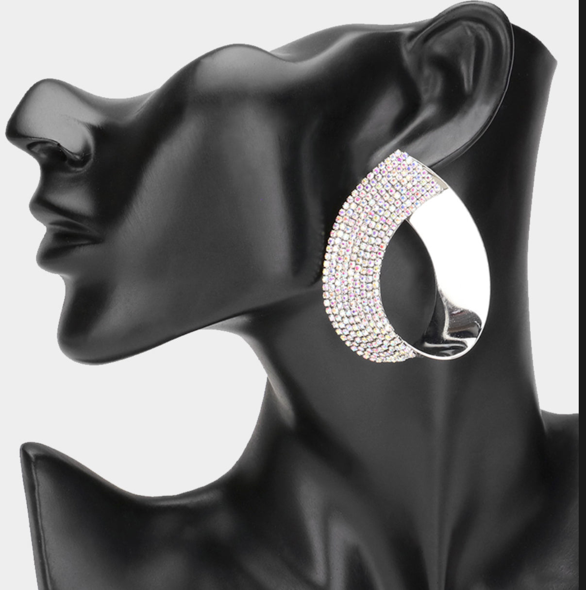 AB Half Rhinestone Paved Metal Teardrop Earrings