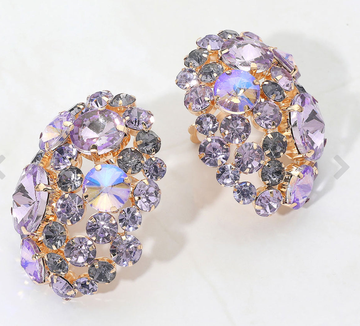 Oversized Rhinestone Cluster Clip On Earrings