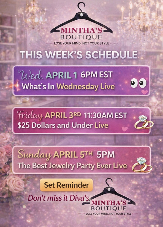 Mintha’s Live Sale Schedule