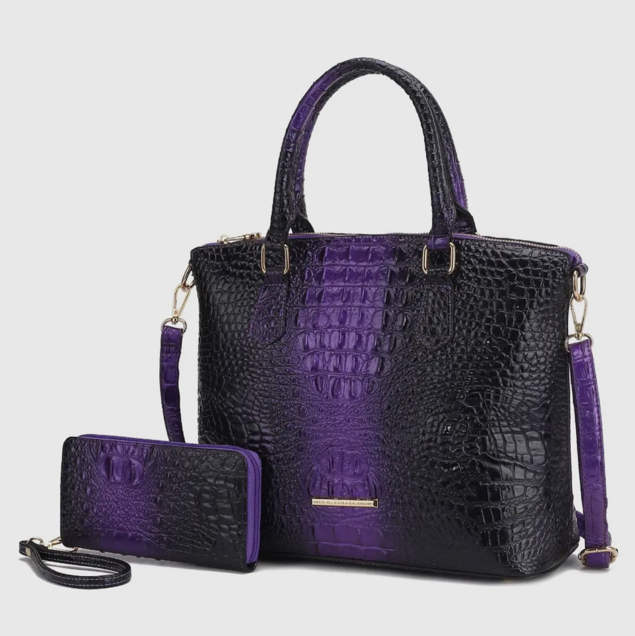 Liora Croc Embossed Tote Bag and Set_Purple